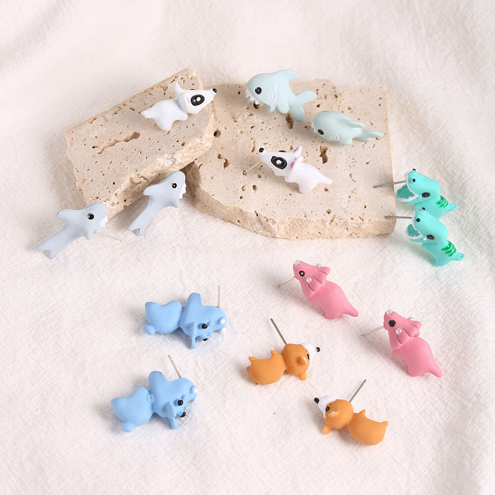 FEELIVE Cartoon Animal Biting Polymer Clay Stud Earring