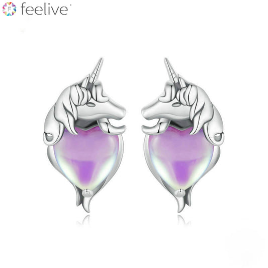 Fantasy Unicorn Stone Earrings in Sterling Silver - Feelive