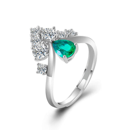 Crown Drop Lab Create Emerald Ring in Sterling Silver - Feelive