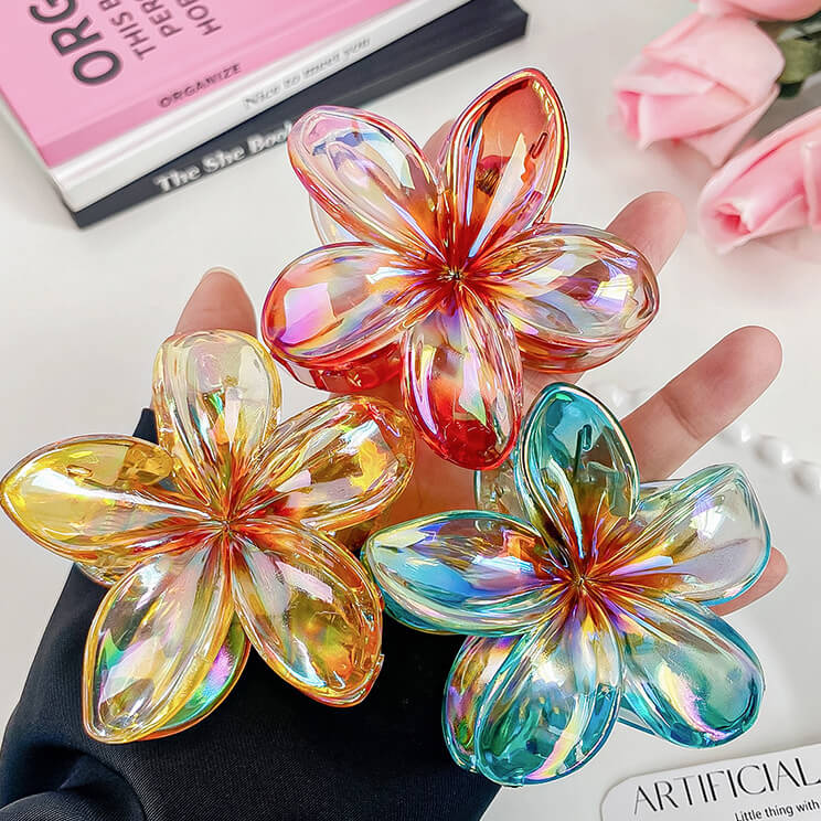 Hawaiian Laser Colored Plumeria Flower Shaped Hair Claw Clip