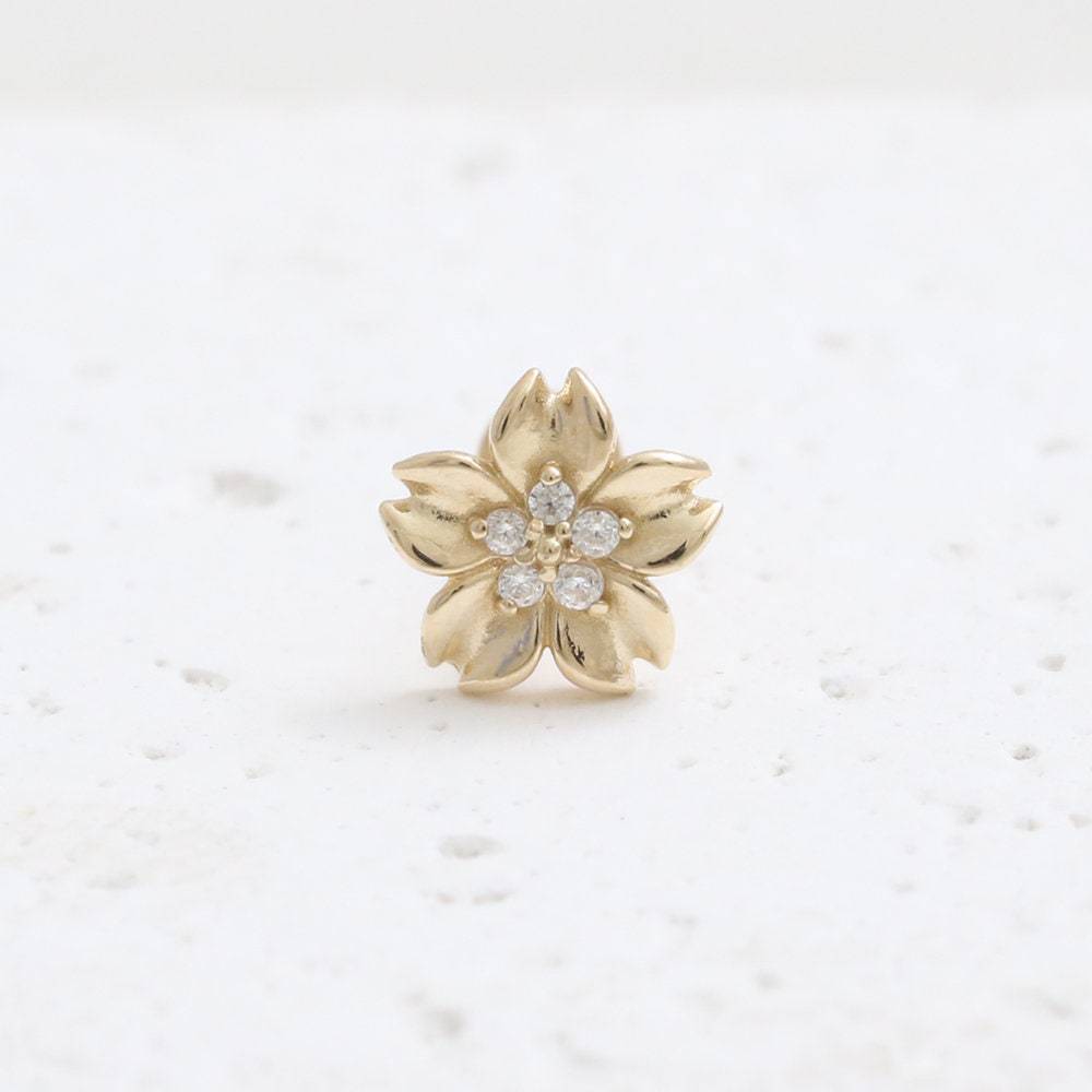 Cherry Blossom Zircon Light Gold Vermeil Nap Earring