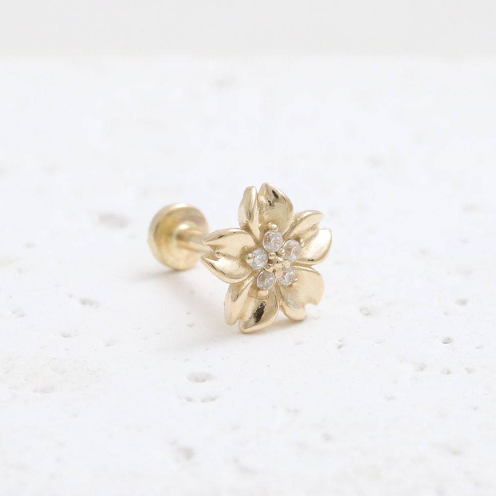 Cherry Blossom Zircon Light Gold Vermeil Nap Earring