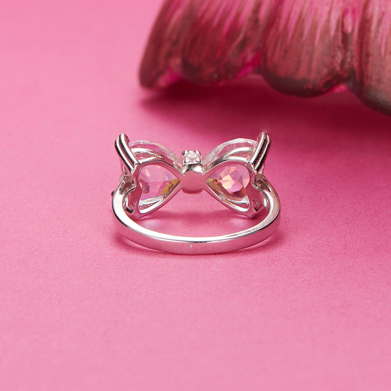 Dreamy Pink Bow-knot Gem Ring in Sterling Silver back