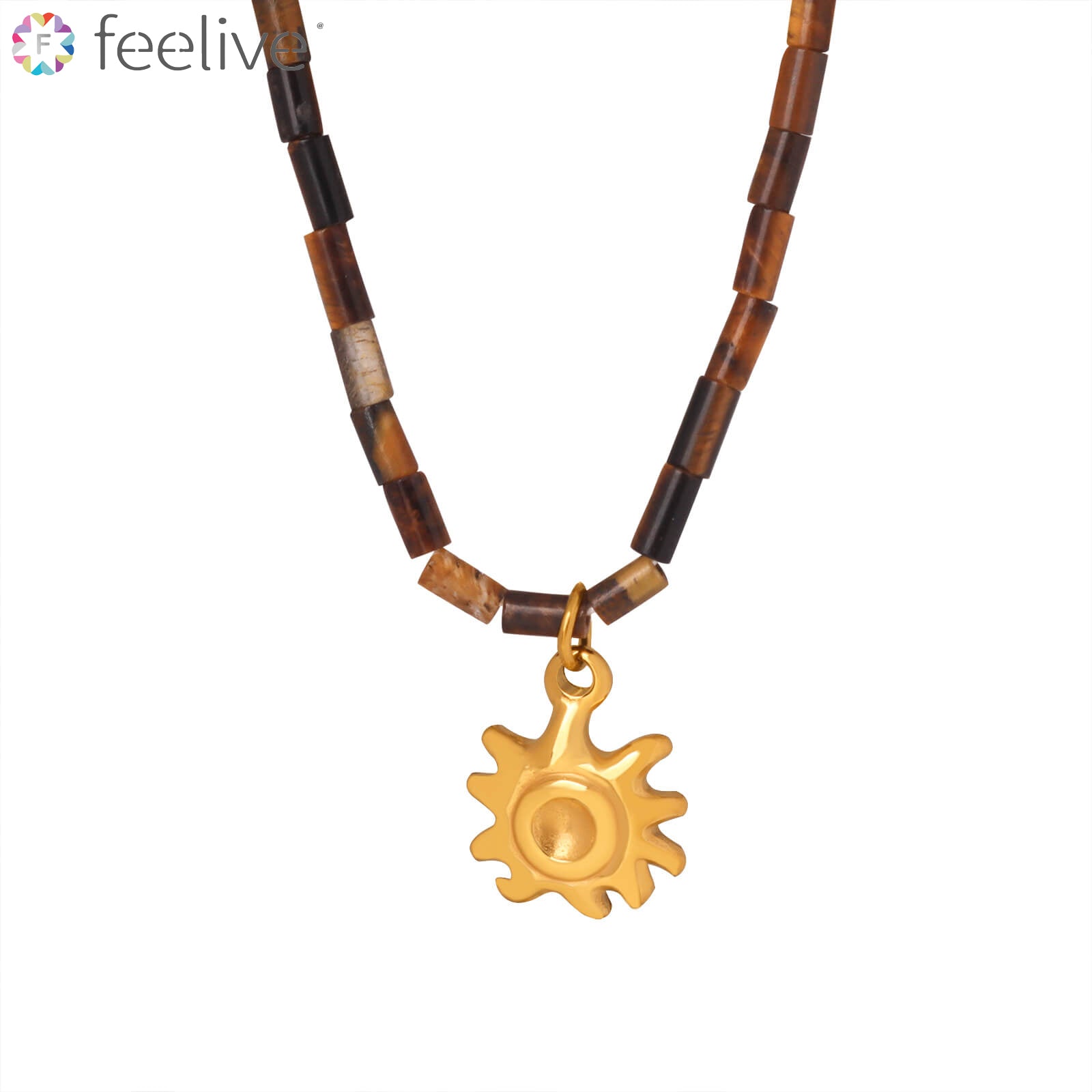 Grassland Sun Gold Plated Beaded Necklace in Titanium Steel - Feelive