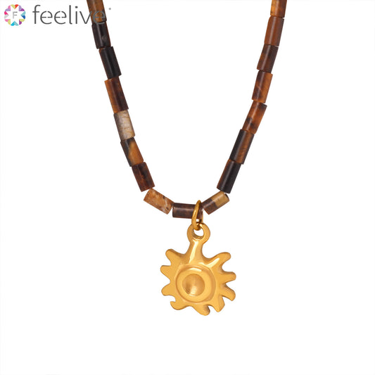 Grassland Sun Gold Plated Beaded Necklace in Titanium Steel - Feelive