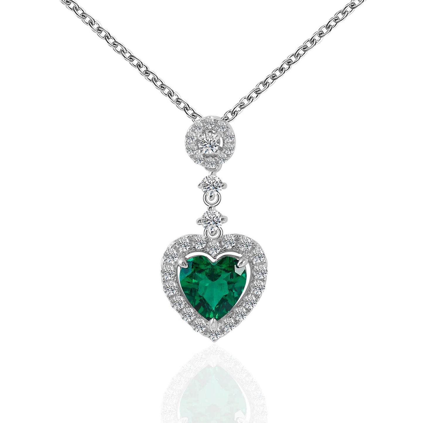 Heart Lab Created Emerald Necklace in Sterling Silver - Feelive