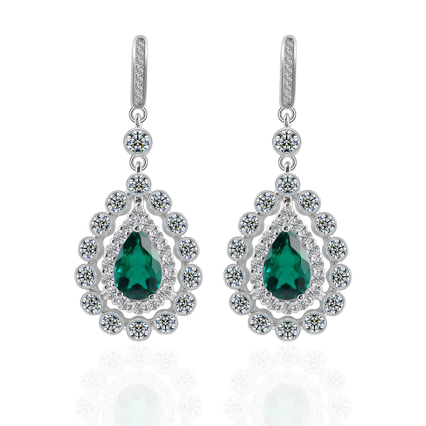 Lace Water Drop Lab Create Emerald Earrings in Sterling Silver - Feelive