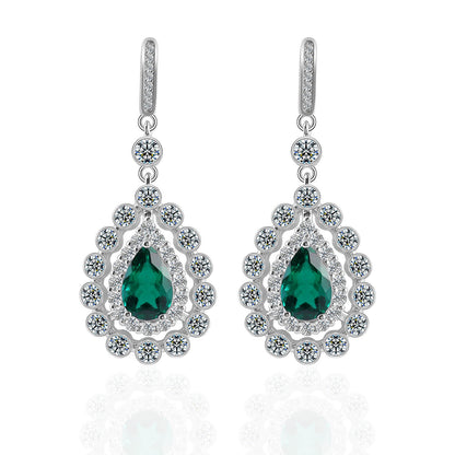 Lace Water Drop Lab Create Emerald Earrings in Sterling Silver - Feelive