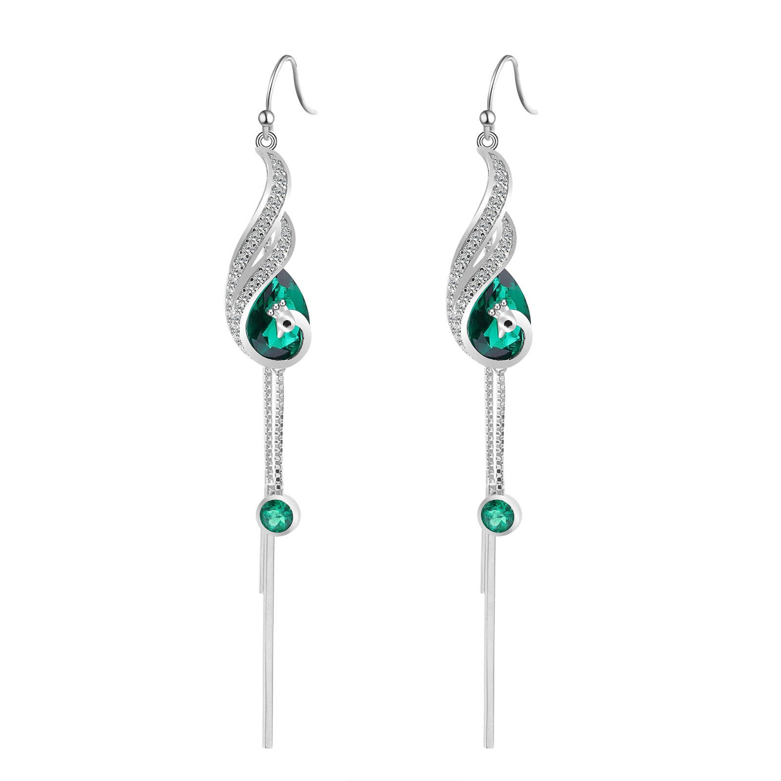 Peacock Tassel Lab Created Emerald Earrings in Sterling Silver - Feelive