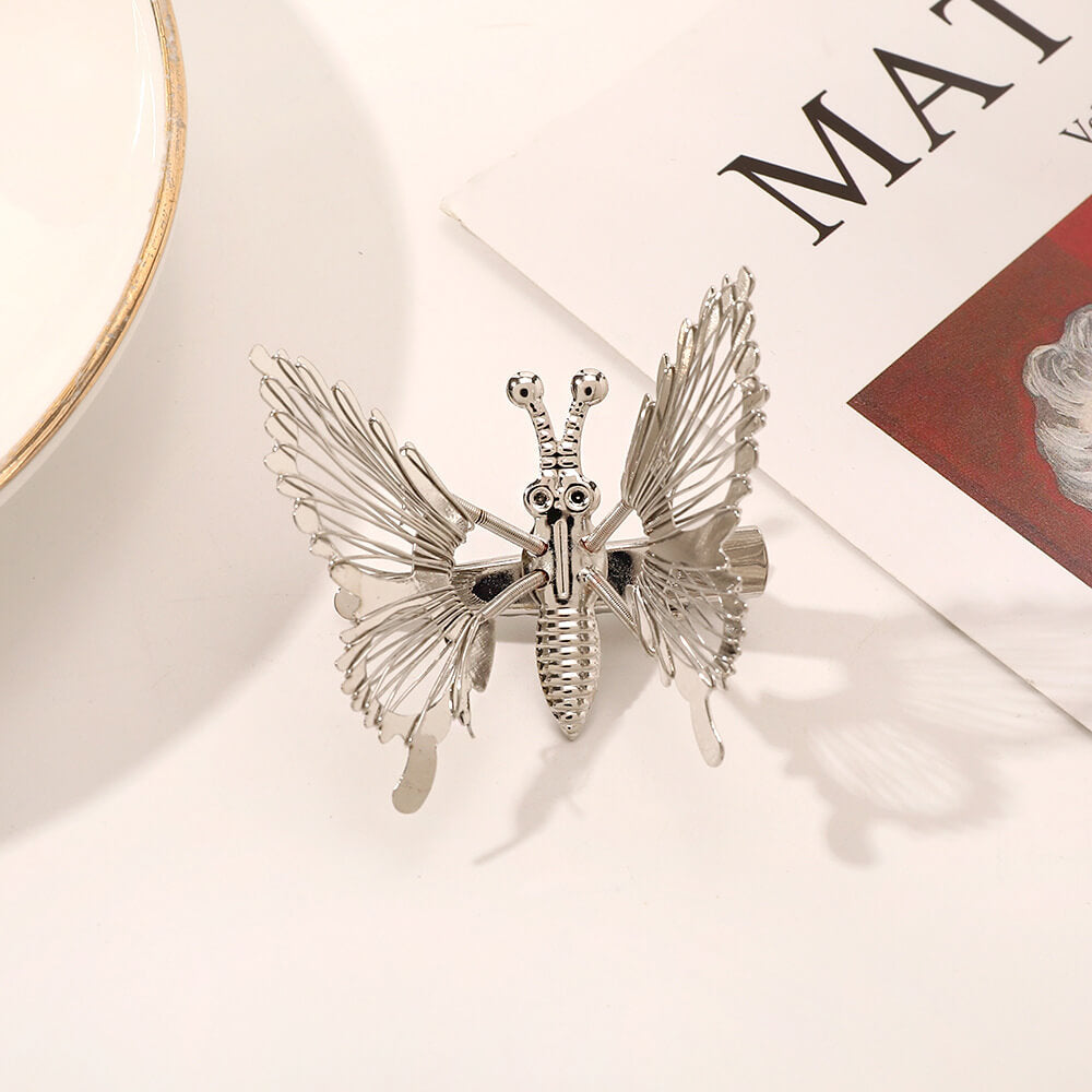 Movable Wings Butterfly Beaded Tassel Hair Clip in Alloy - silver