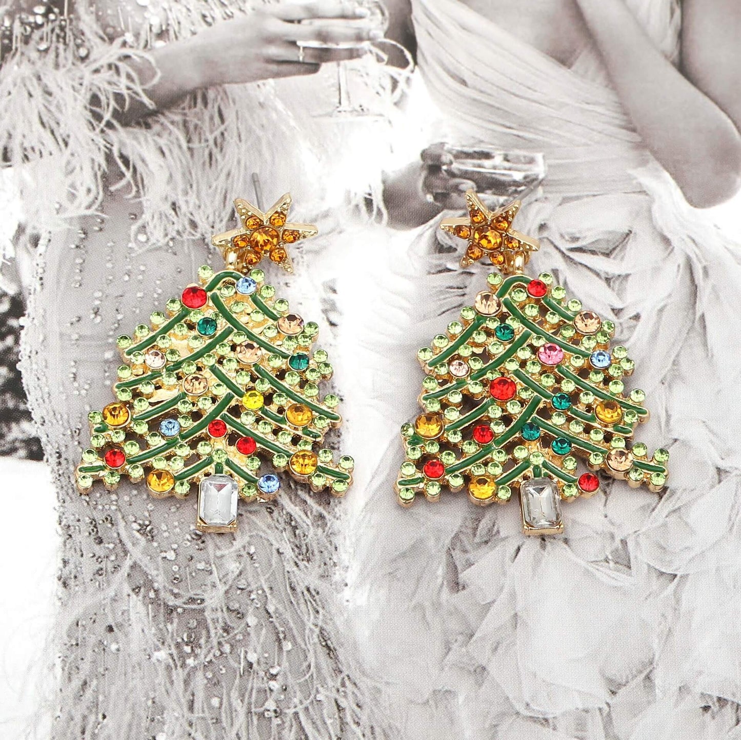 FEELIVE Light Luxury Style Christmas Tree Zircon Earrings