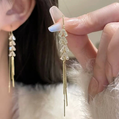 FEELIVE Elegant Style Wheat Tassel Zircon Long Threader Earrings