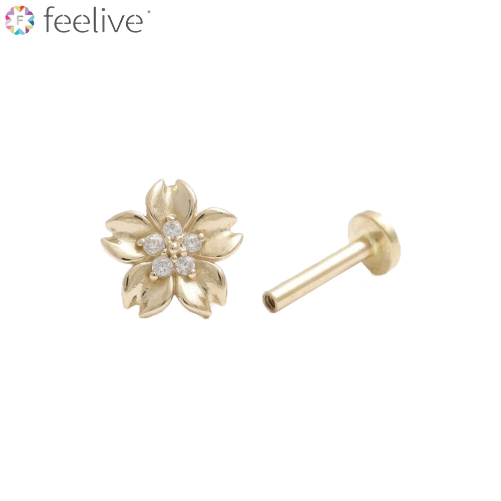 Cherry Blossom Zircon Light Gold Vermeil Nap Earring