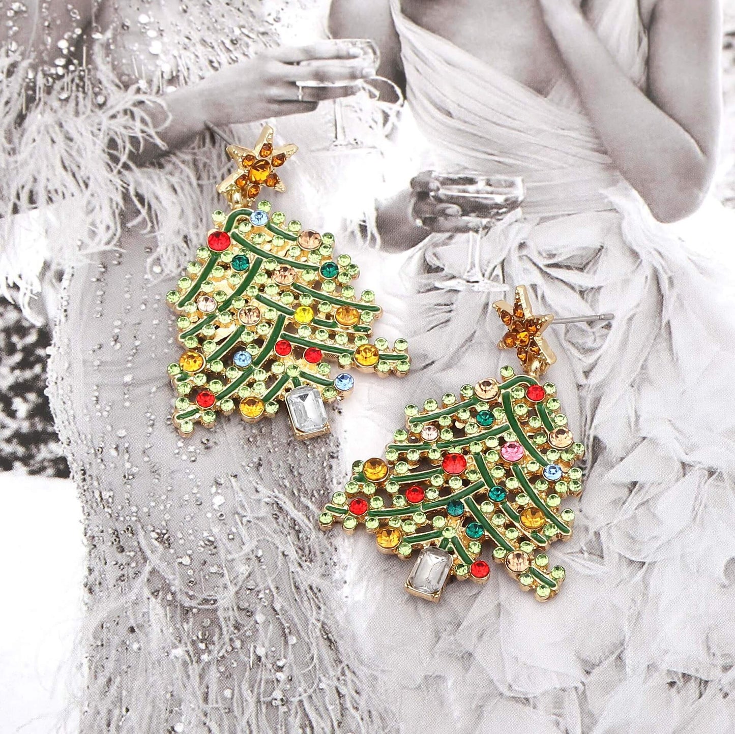 FEELIVE Light Luxury Style Christmas Tree Zircon Earrings