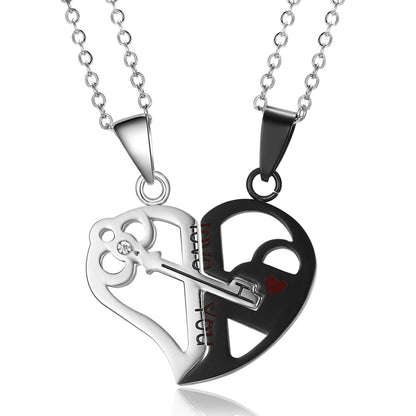 FEELIVE Key and Lock Matching Heart Pendant Couple Necklaces