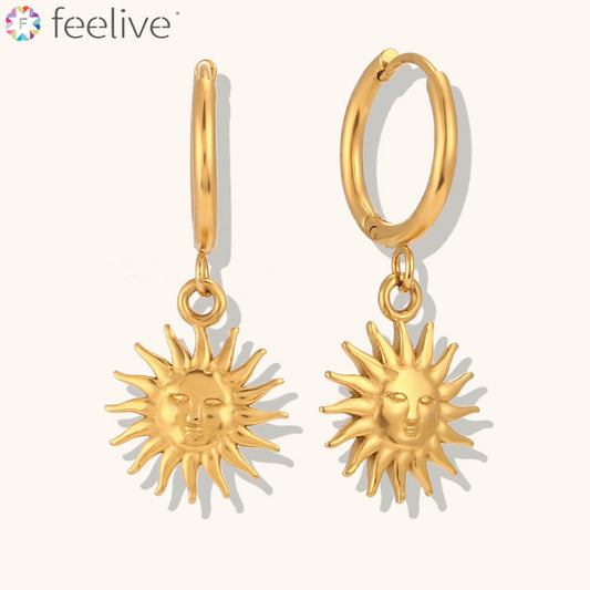 FEELIVE Vintage Sun Face Gold Plated Huggie Earrings