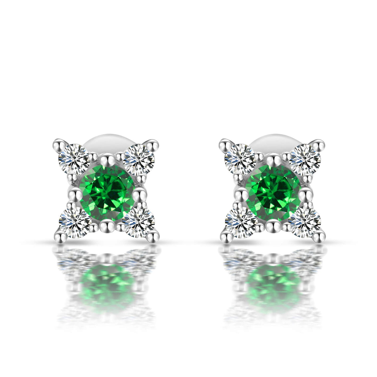 Flower Lab Created Emerald Earrings in Sterling Silver - Feelive