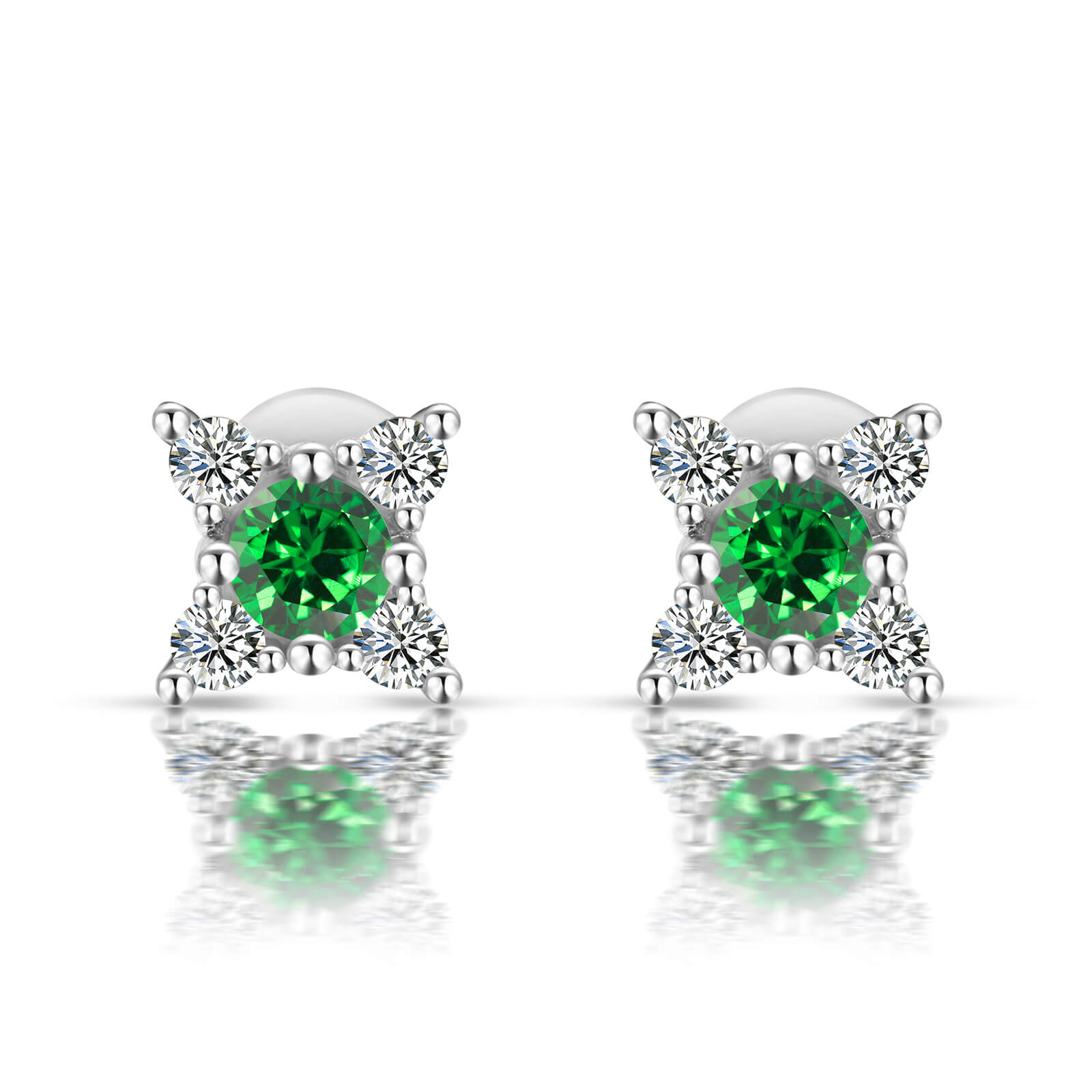 Flower Lab Created Emerald Earrings in Sterling Silver - Feelive