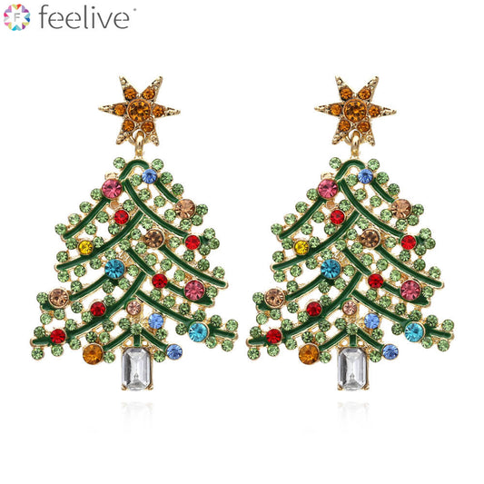 FEELIVE Light Luxury Style Christmas Tree Zircon Earrings