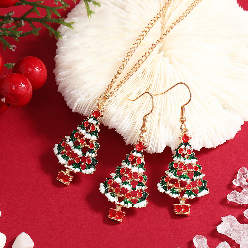 FEELIVE Vintage Style Enamel Christmas Tree Jewelry Set