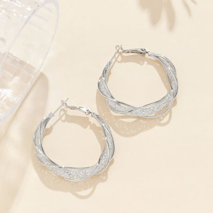 FEELIVE Sparkling Mesh Twist Big Hoop Earrings