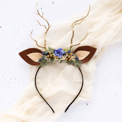 FEELIVE Glowing Simulated Reindeer Antler Navy Pampas Headband【Free Gift Box】