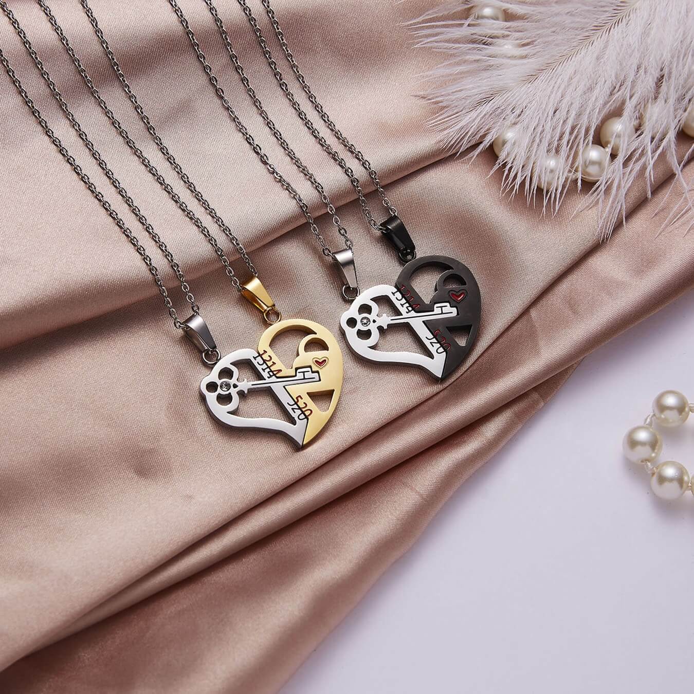 FEELIVE Key and Lock Matching Heart Pendant Couple Necklaces