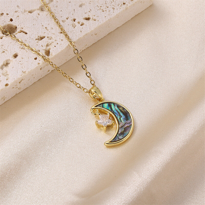 FEELIVE Fantasy Shell Pearl Moon Star Gold Plated Necklace