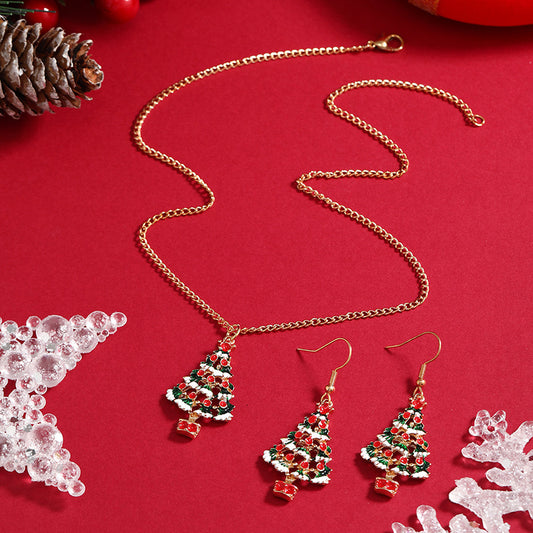 FEELIVE Vintage Style Enamel Christmas Tree Jewelry Set