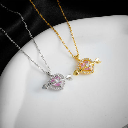 FEELIVE Pink Heart Zircon Cupid's Arrow Necklace