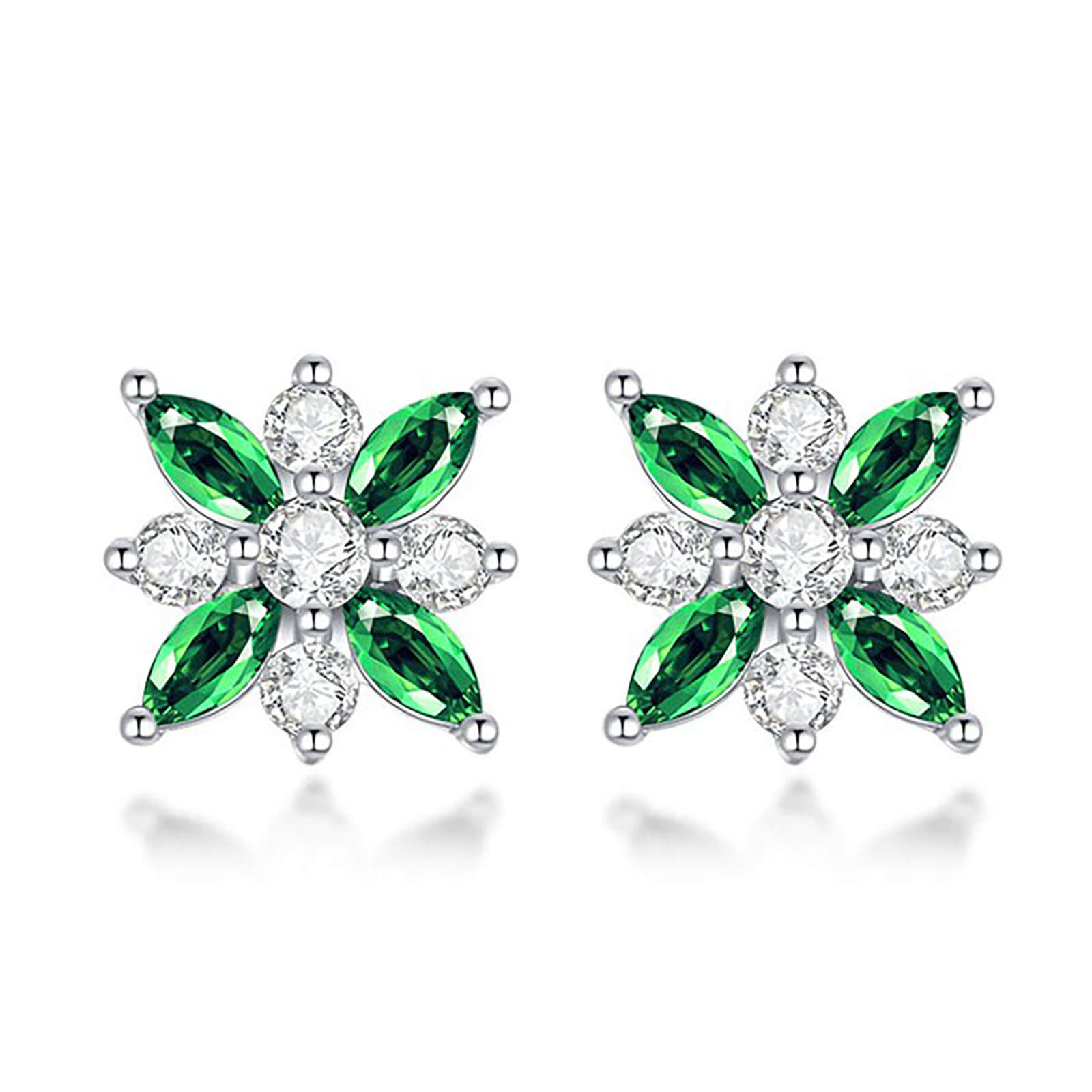 Classic Flower Lab Created Emerald Earrings in Sterling Silver - Feelive