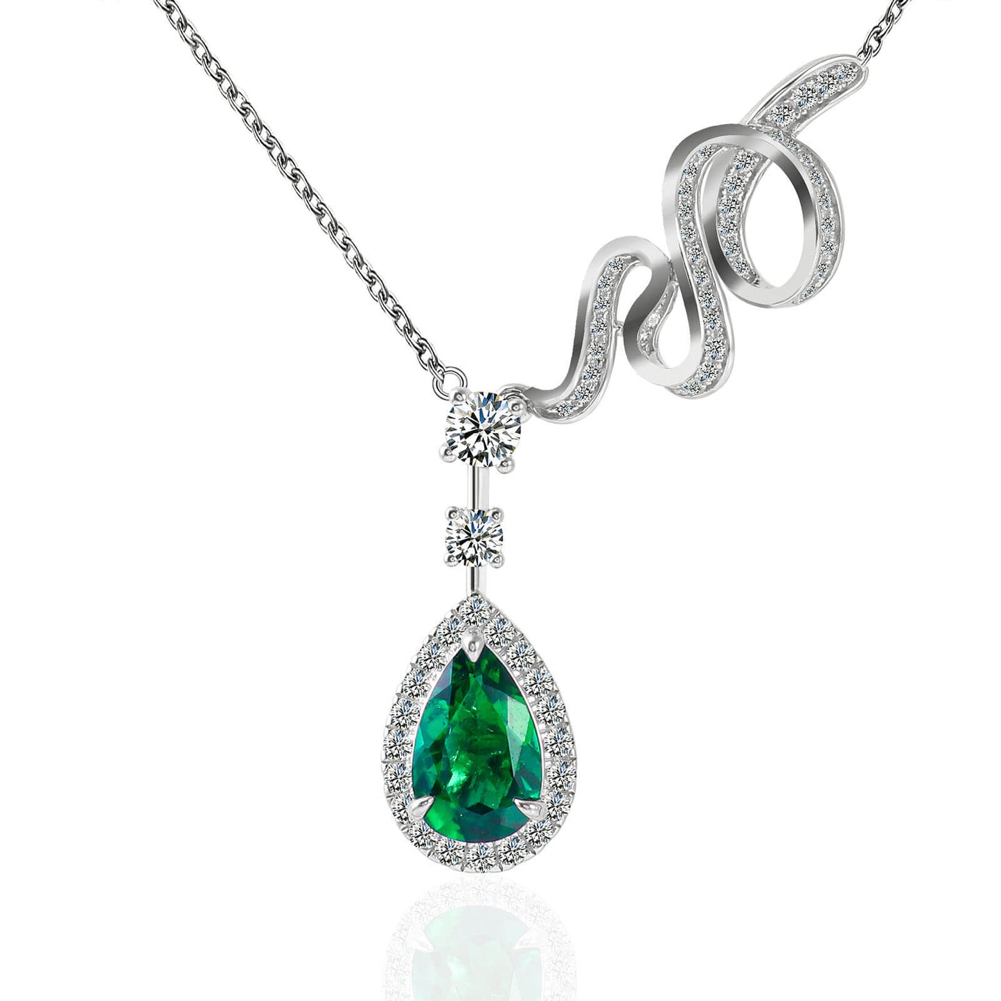 Ribbon Pear Lab Created Emerald Necklace in Sterling Silver - Feelive