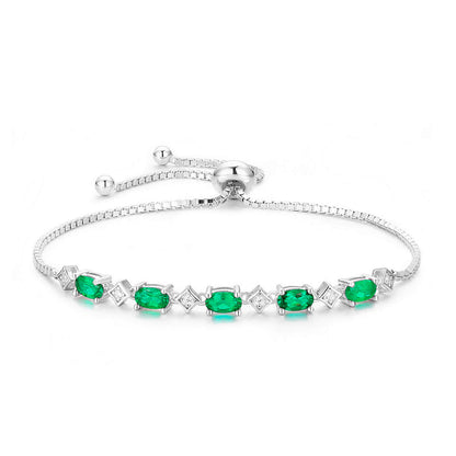 Oval and Rhombus Lab Created Emerald Bracelet in Sterling Silver - Feelive