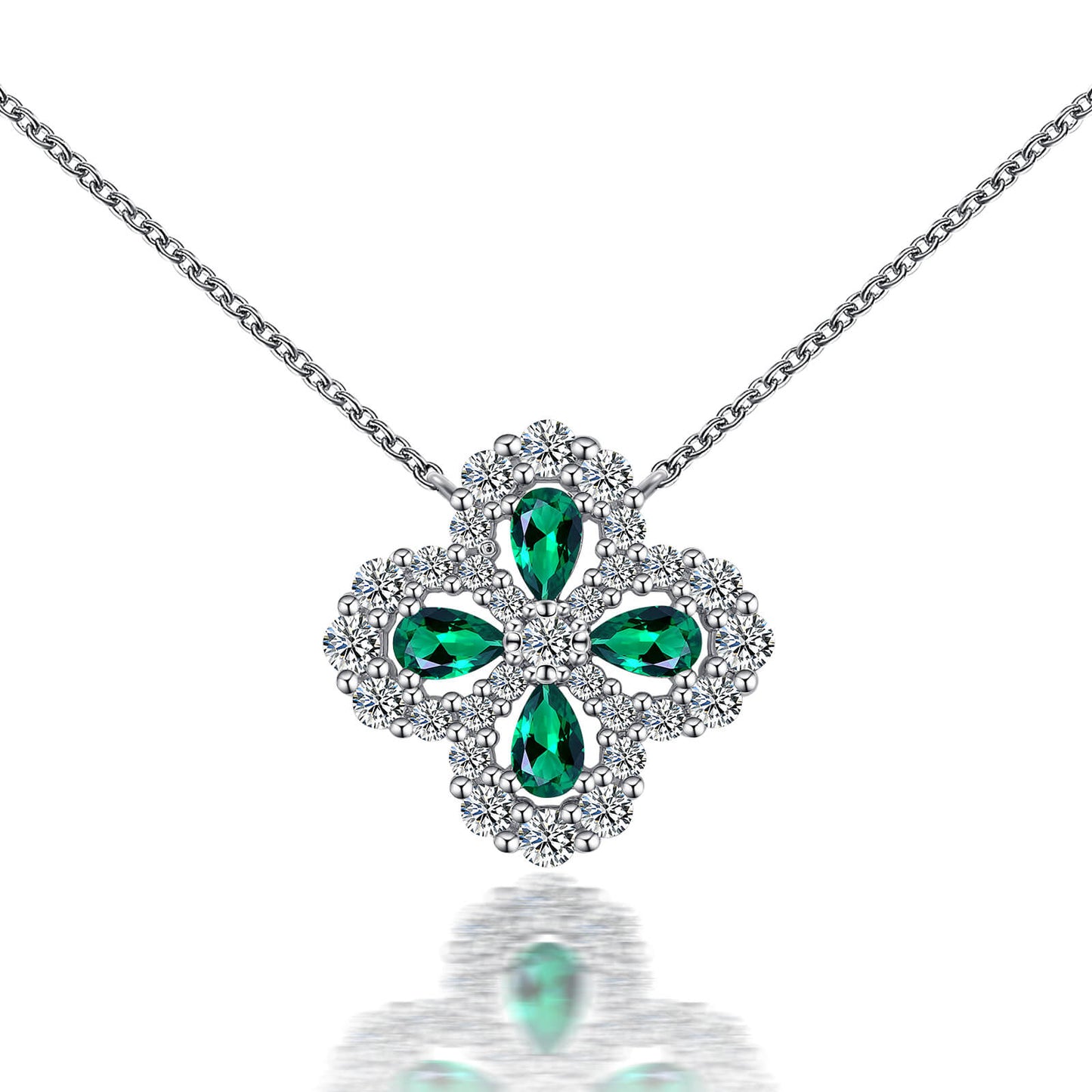 Lucky Clover Lab Created Emerald Necklace in Sterling Silver - Feelive