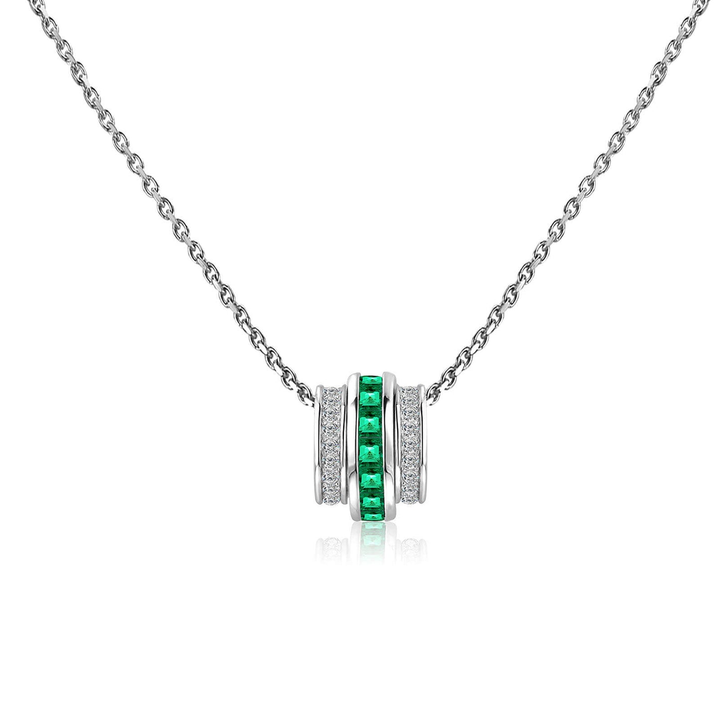 Roller Lab Created Emerald Necklace in Sterling Silver - Feelive