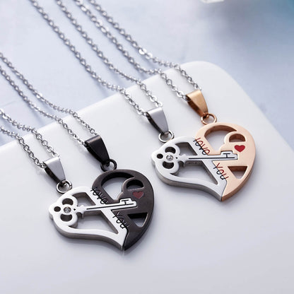 FEELIVE Key and Lock Matching Heart Pendant Couple Necklaces