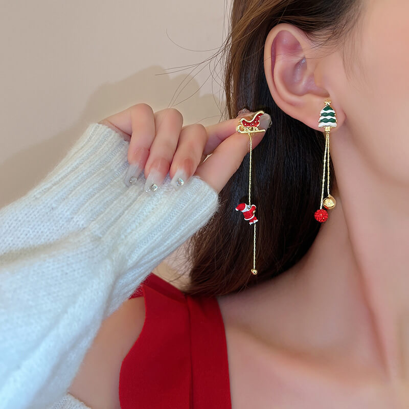 FEELIVE Creative Asymmetrical Design Slideable Christmas Series Earrings