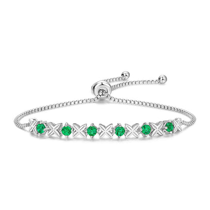 Four-leaf Clover Lab Create Emerald Bracelet in Sterling Silver - Feelive