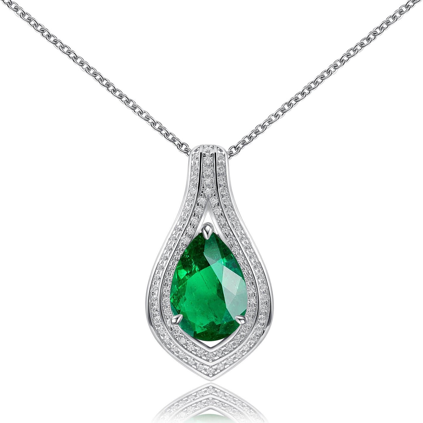 Luxury Pear Lab Created Emerald Necklace in Sterling Silver - Feelive