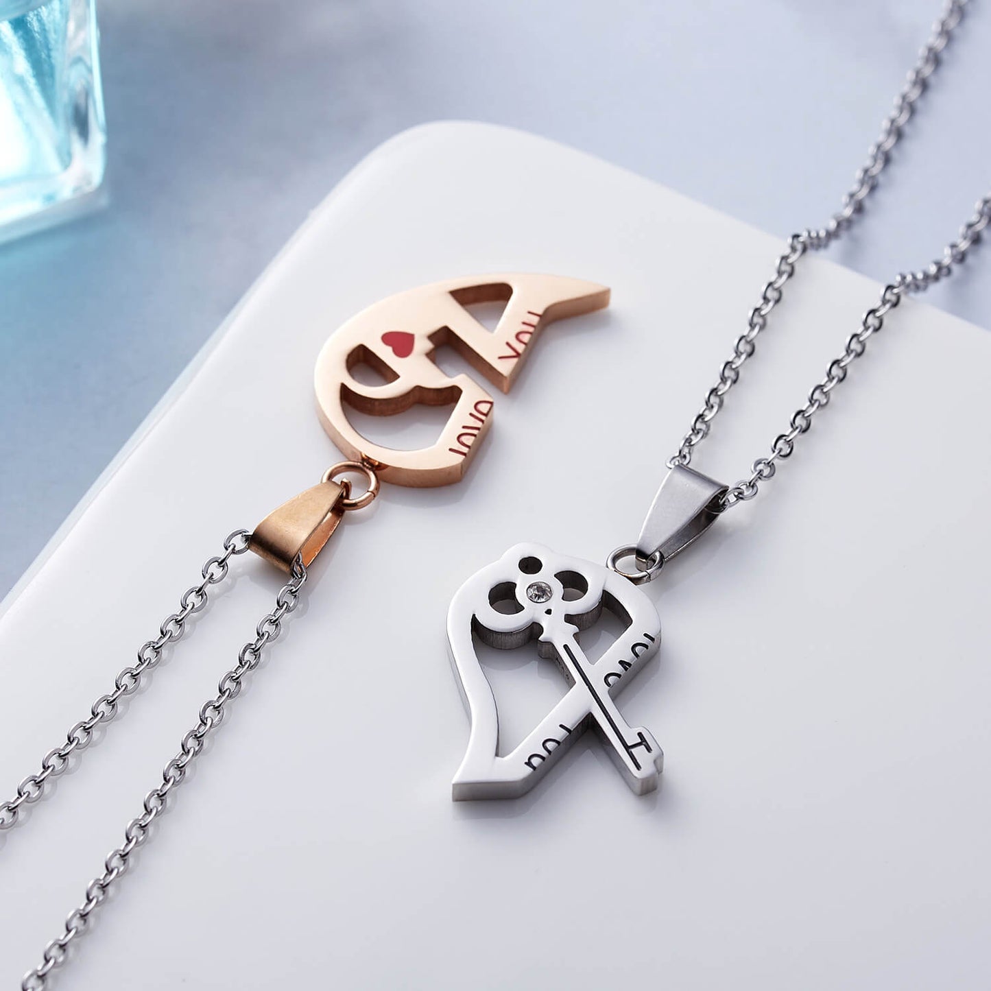 FEELIVE Key and Lock Matching Heart Pendant Couple Necklaces