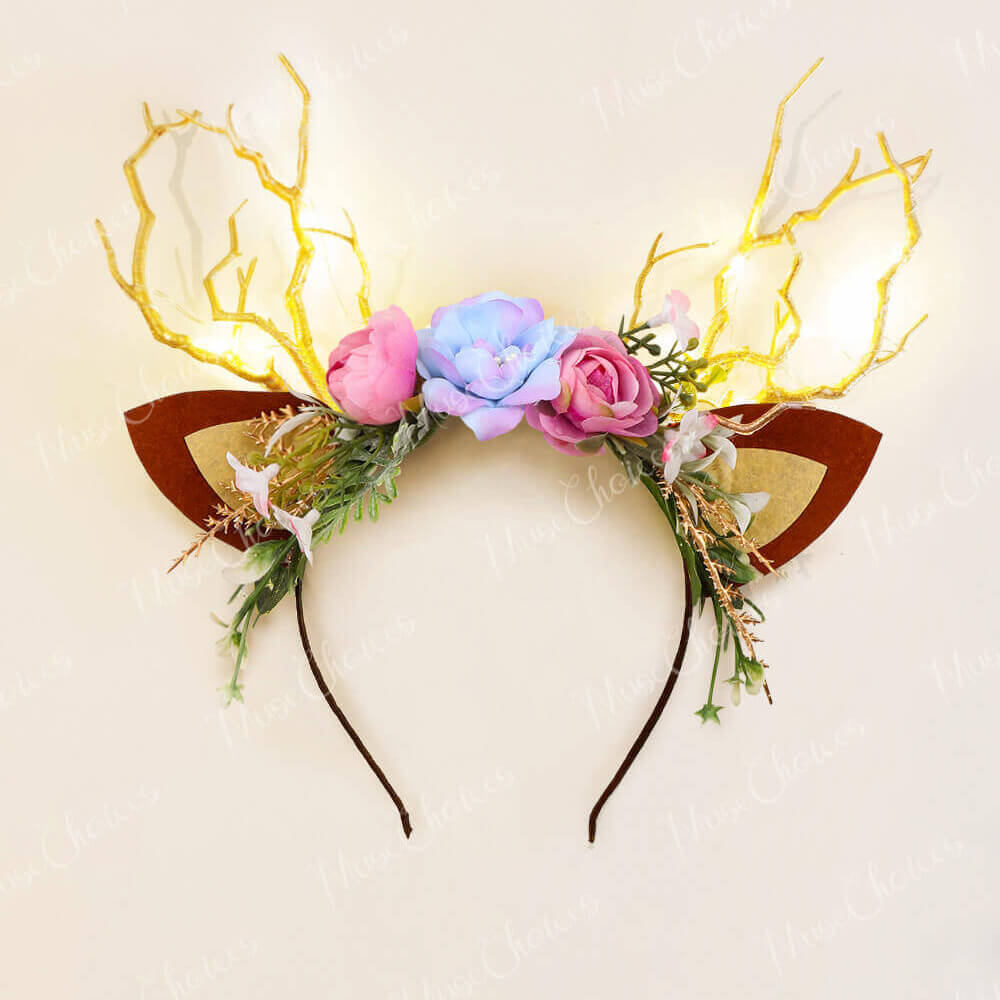 FEELIVE Glowing Simulated Reindeer Antler Forest Beauty and the Beast Headband【Free Gift Box】