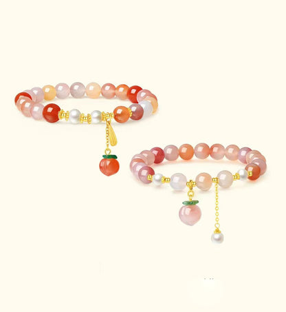 Feelive S925 Pink Agate Beaded Peach Bracelet