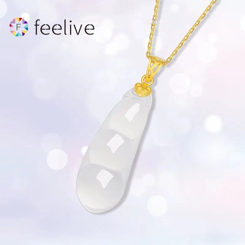 Feelive Pea pod jade S925 silver necklace