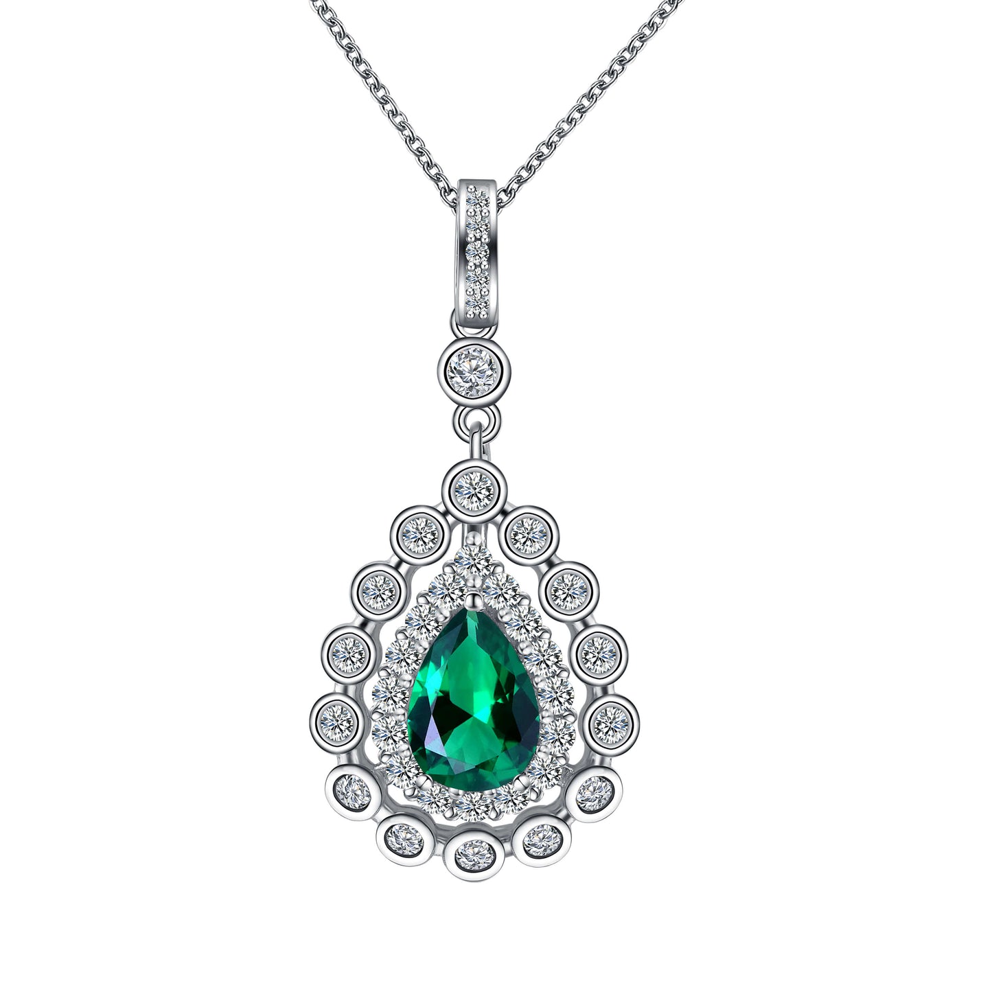 Lace Pear Lab Created Emerald Necklace in Sterling Silver - Feelive