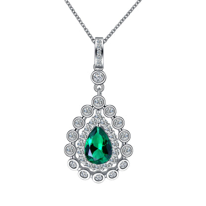 Lace Pear Lab Created Emerald Necklace in Sterling Silver - Feelive