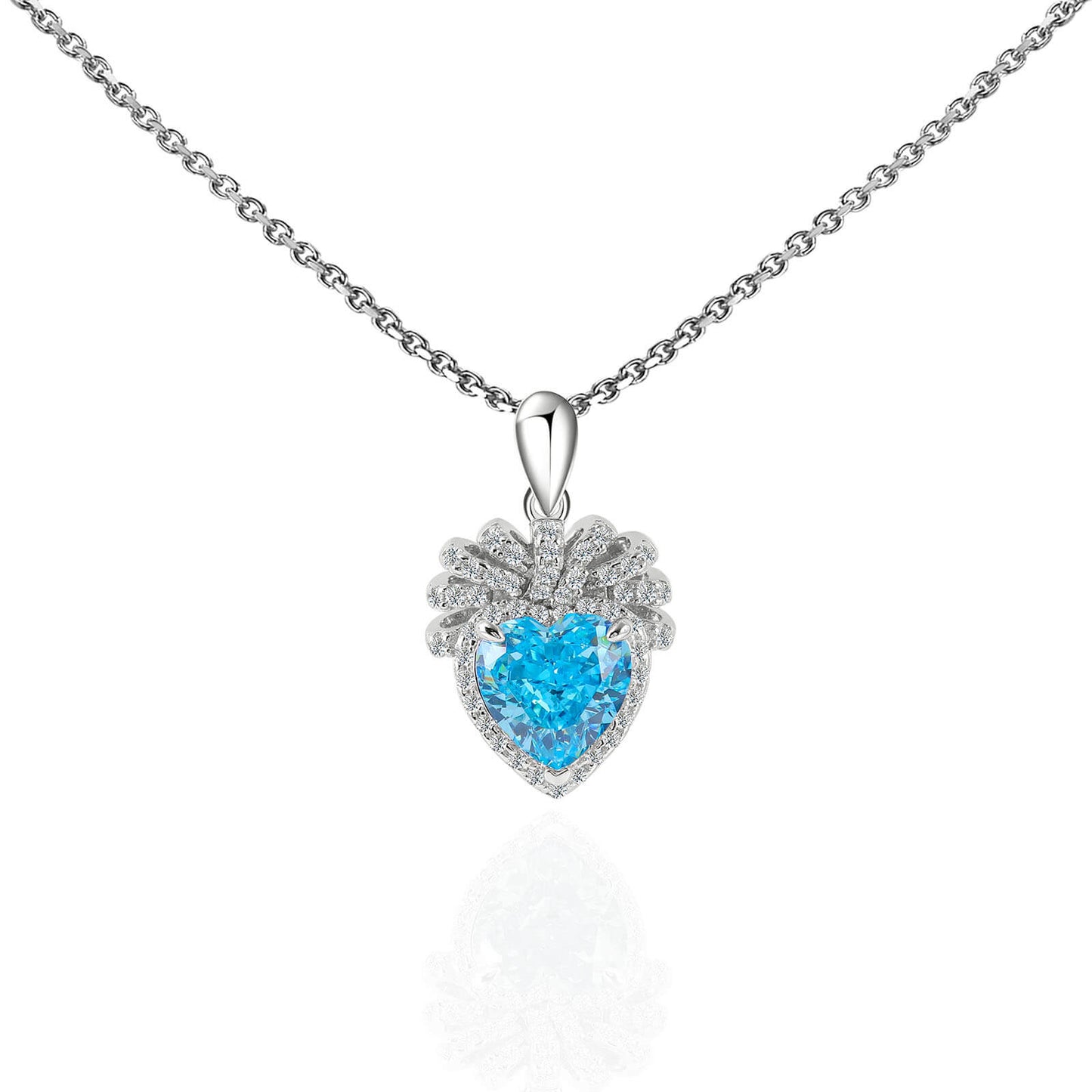 Blue Heart Flower Lab Created Gem Necklace in Sterling Silver - Feelive