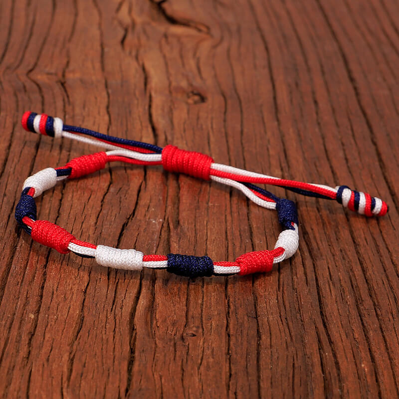 USA Fourth of July Red White Blue Flag Colors Hand Woven Memorial Bracelet