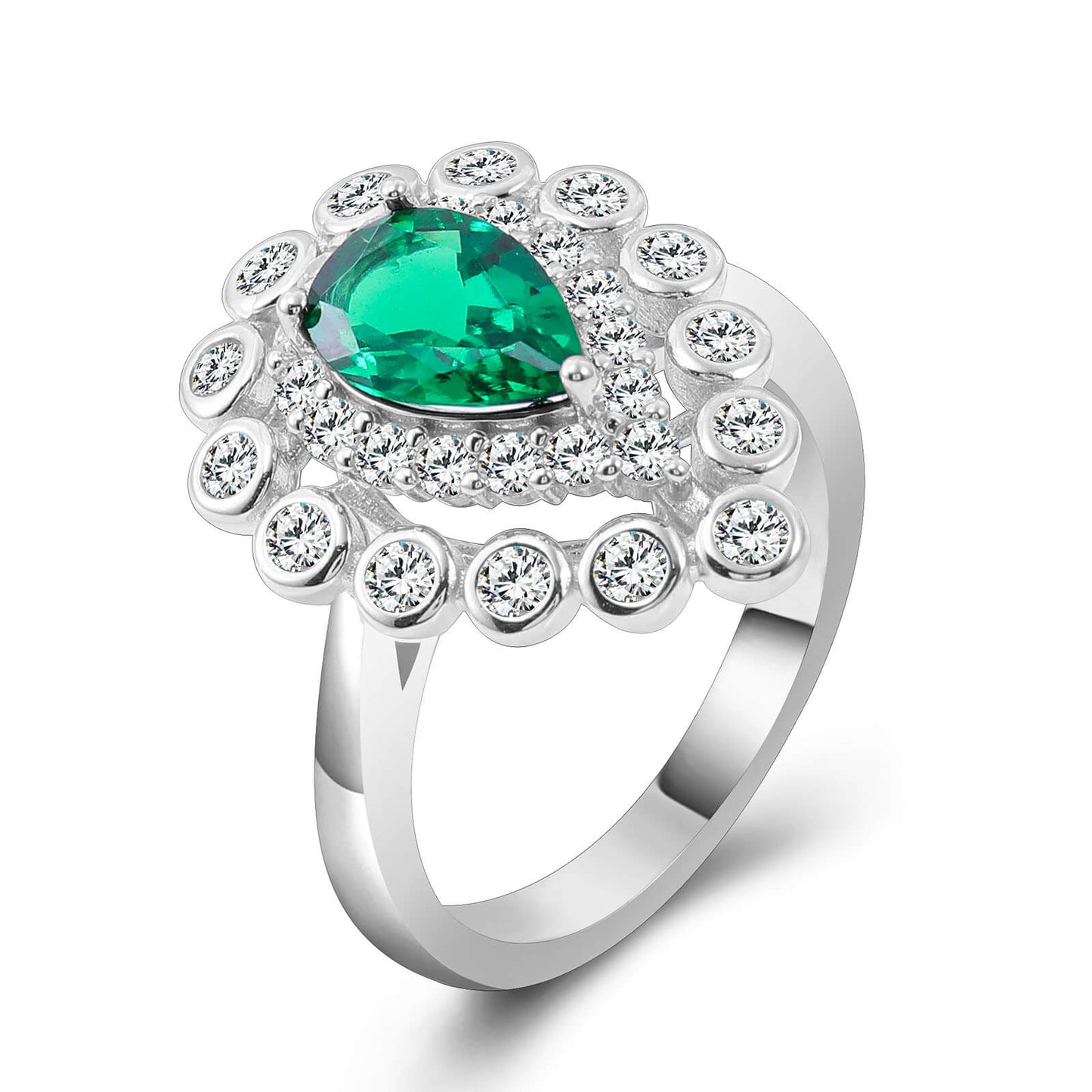 Lace Pear Lab Create Emerald Ring in Sterling Silver - Feelive