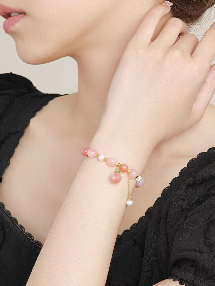 Feelive S925 Pink Agate Beaded Peach Bracelet