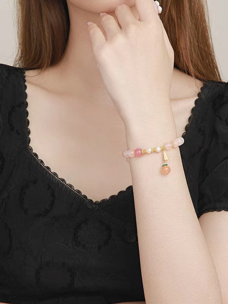 Feelive S925 Pink Agate Beaded Peach Bracelet